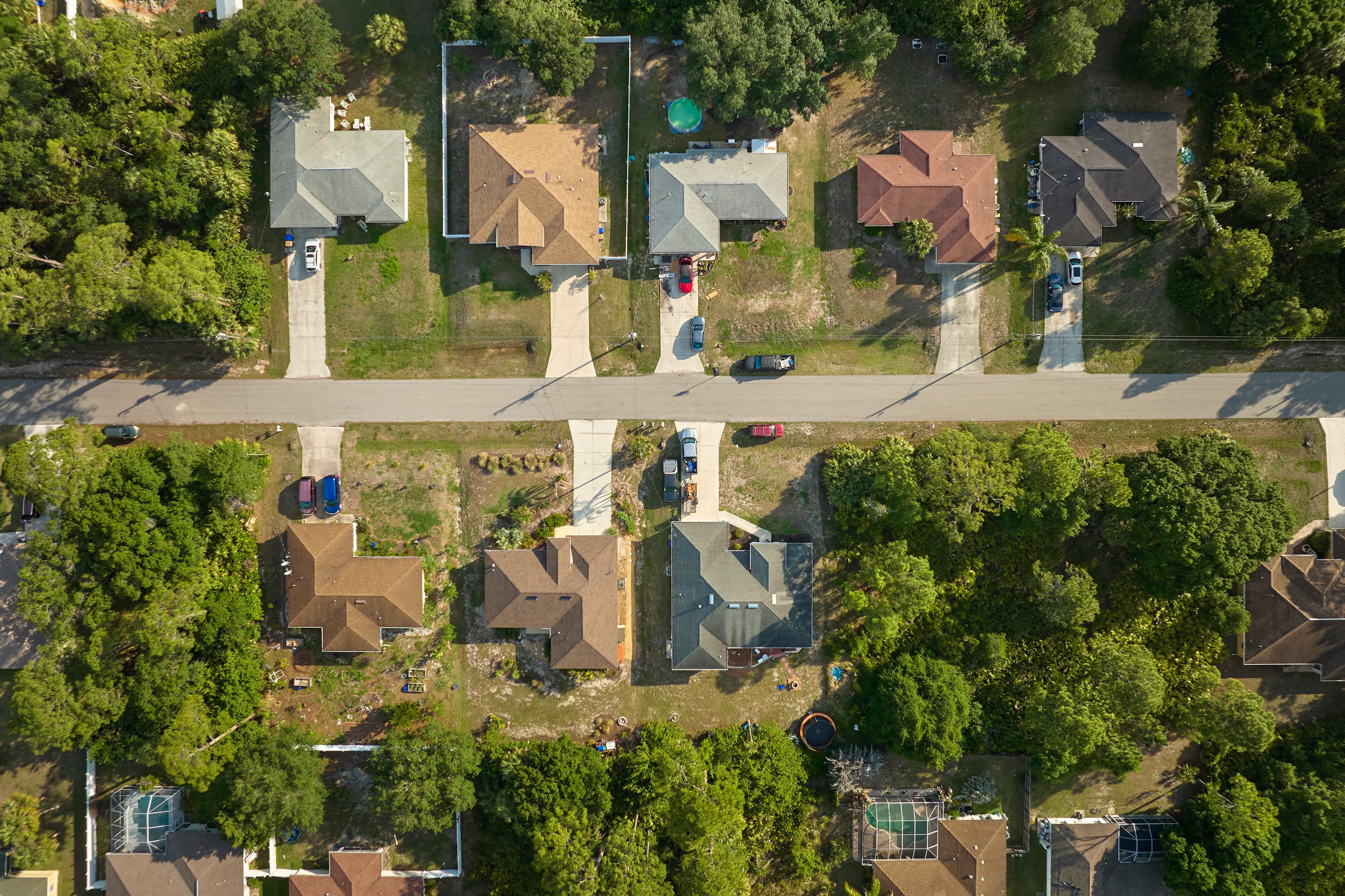 Aerial view of suburban private houses