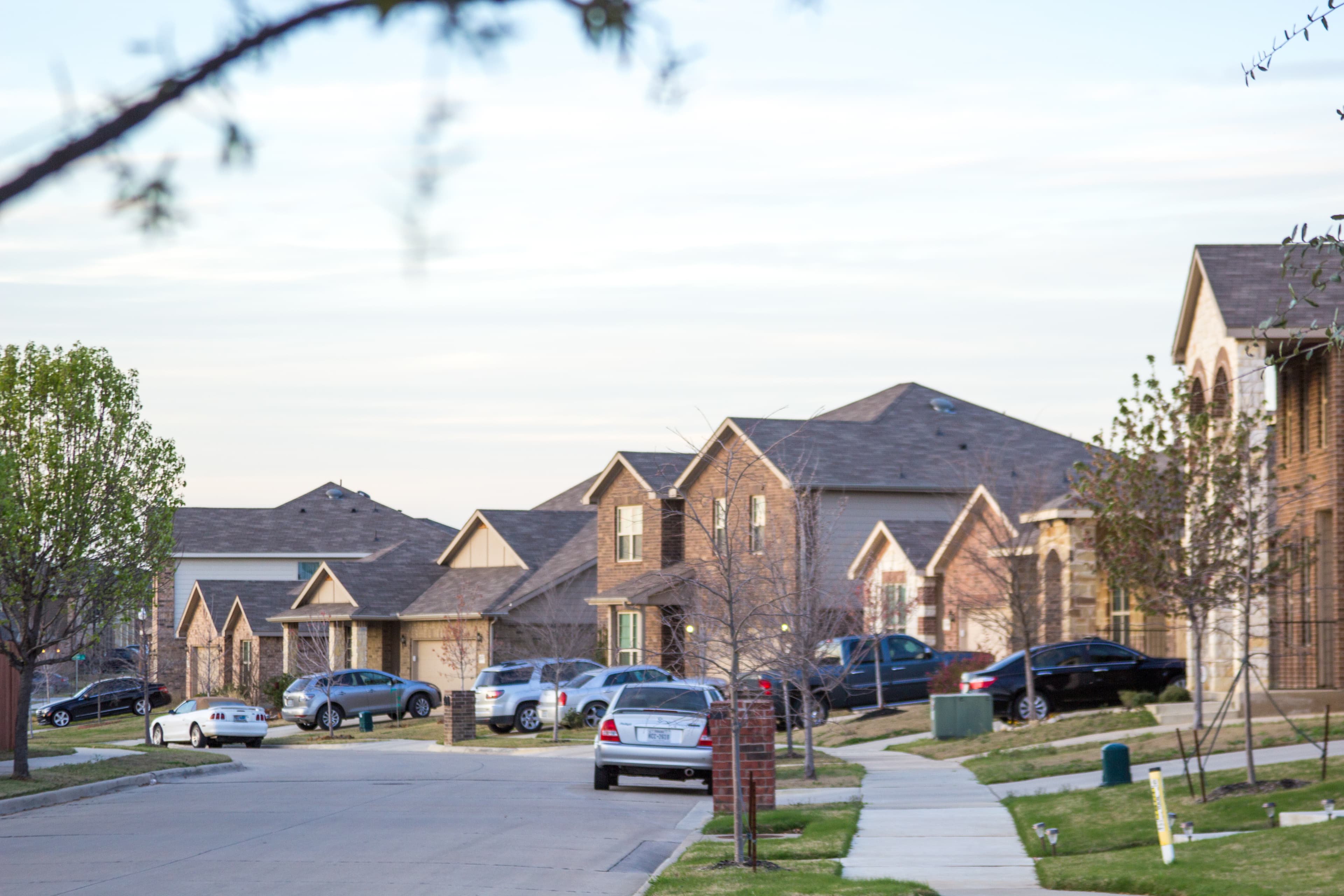 Beautiful neighborhood street at dusk