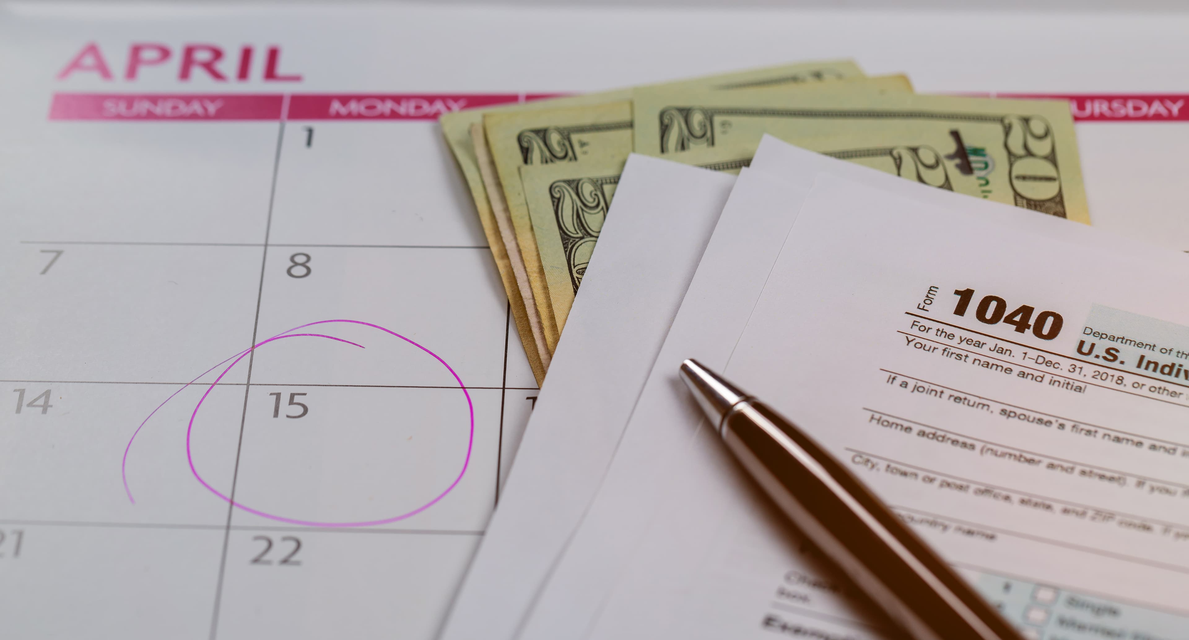 Tax day calendar with documents