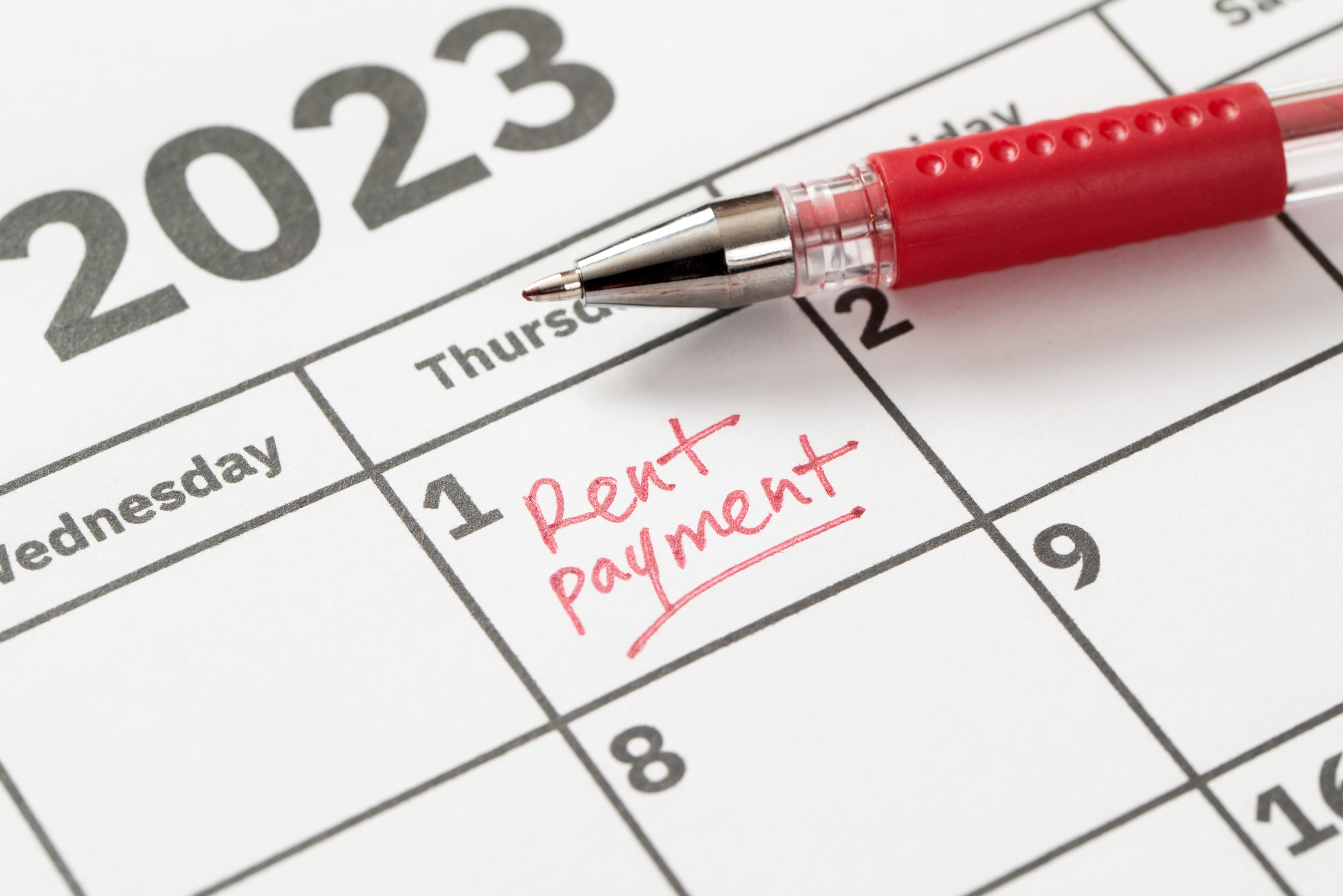 Rent payment reminder on calendar