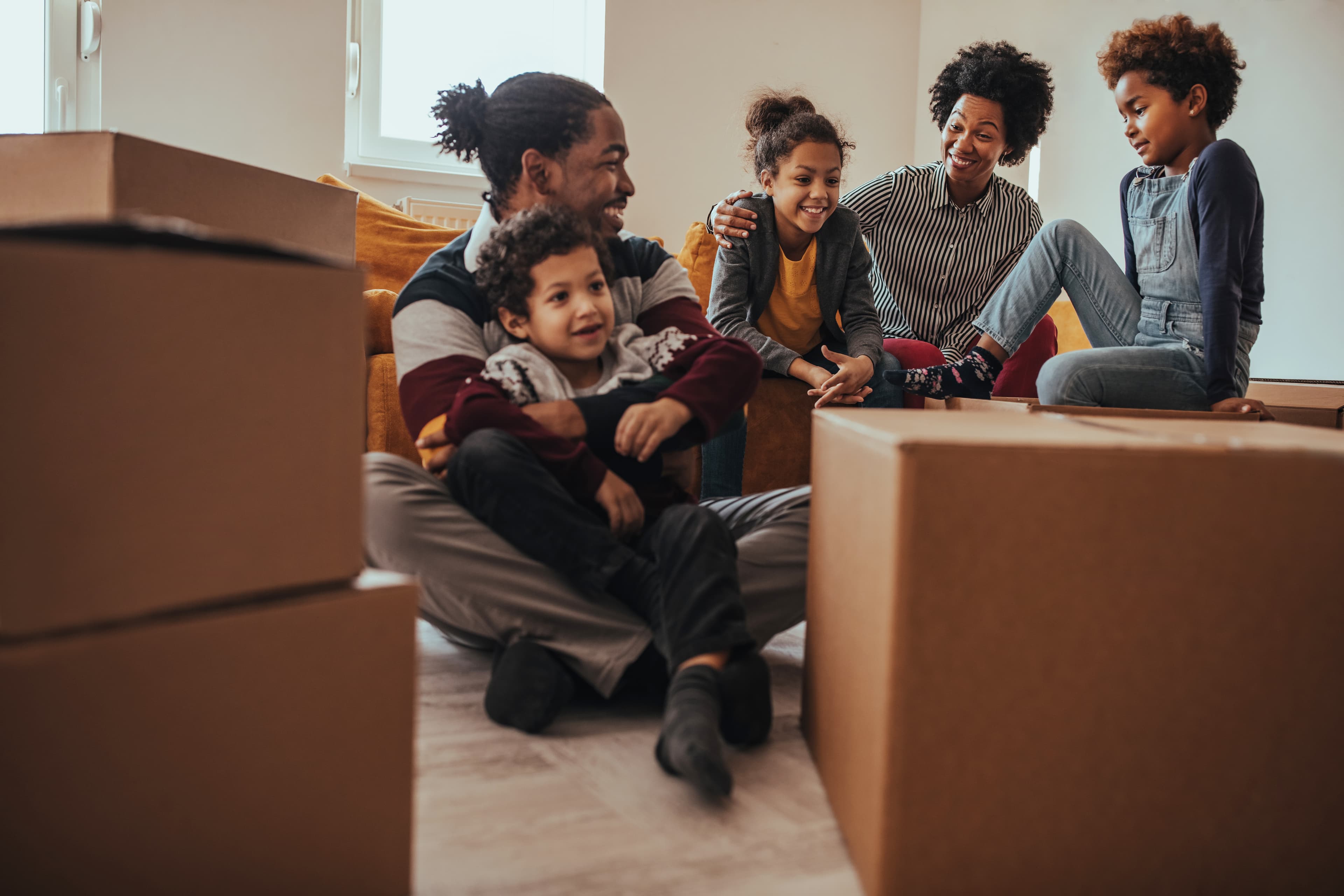 Excited couple in their new home