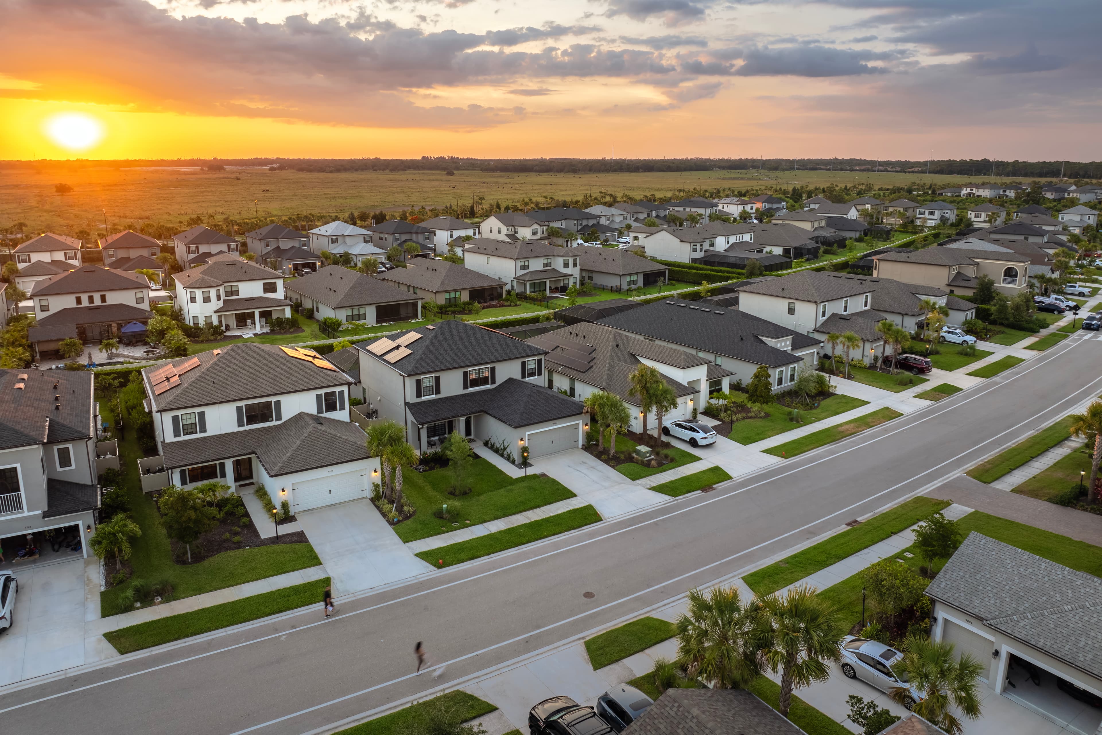 American gated community houses in suburbs