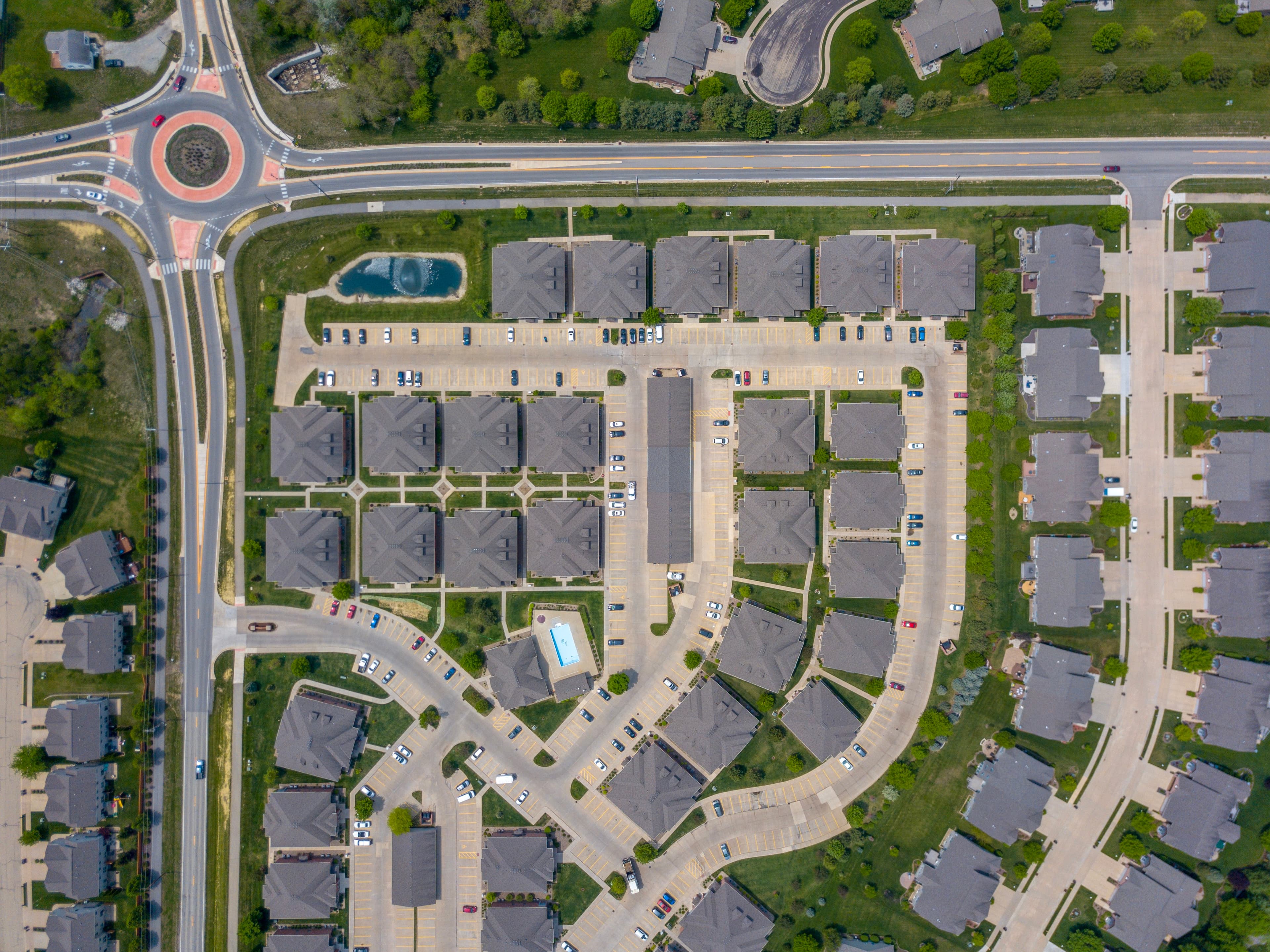 Aerial view of suburban residential area